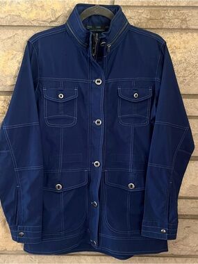 Kuhl Women’s Rekon Canvas Jacket Blue Depths EUC Hooded Pockets Hiking Small